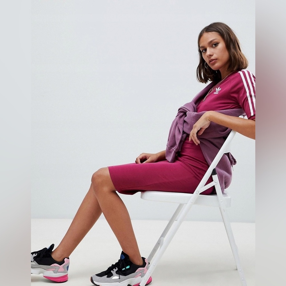 NWT! ADIDAS 3 Stripe Long Sleeve Mini Midi Dress - Picture 3 of 8
